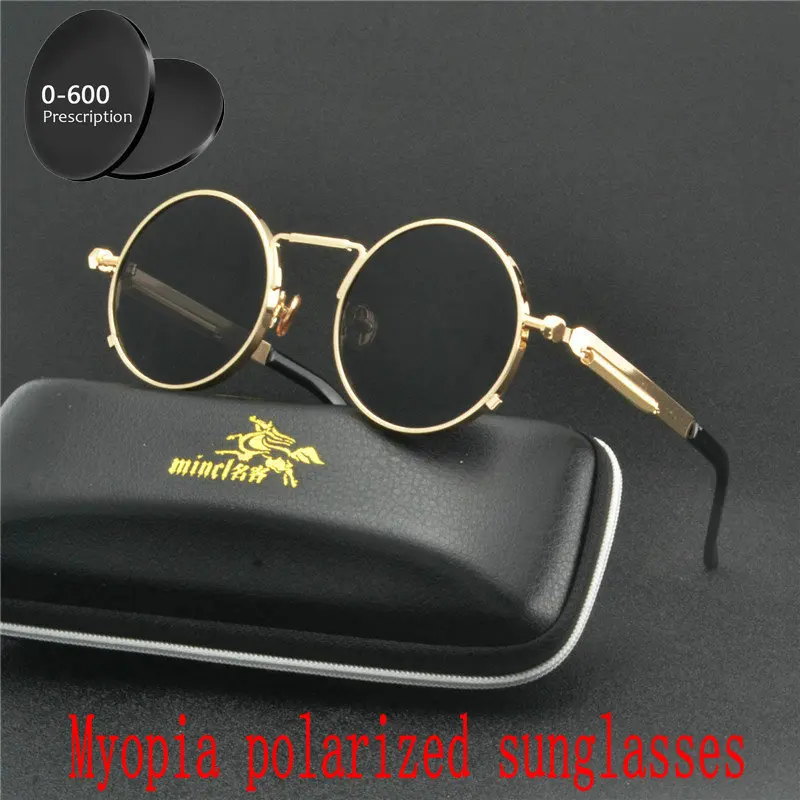 

2019 NEW men women polarized punk sunglasses Custom Made Myopia Minus Prescription Lens -1 .0 to -6.0 Sround sunglasses FML