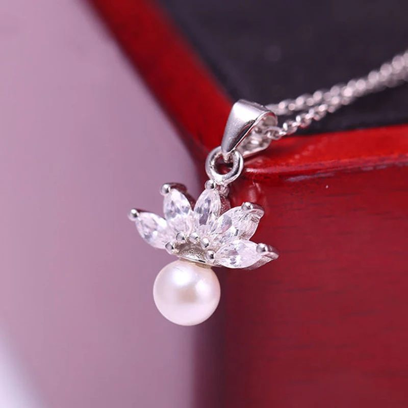 

DMCPFP027 4.5-5MM Round Pearl Pendant Necklace Ice Shape Real 925 Sterling Silver Pendant Necklace Women Gift