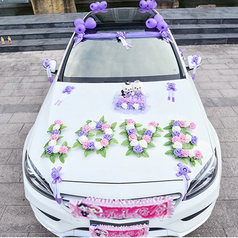 Wedding Car Decoration Artificial Flowers Love Shape Flower Garland Tulle Wreath Rose Wedding