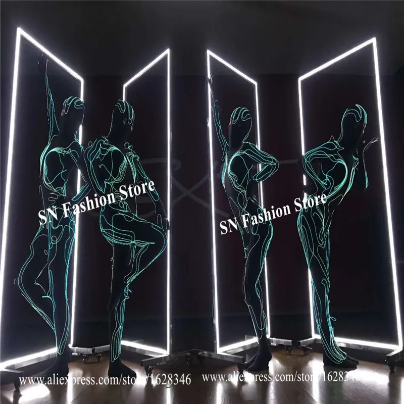 

M46 Ballroom dance led costumes el cold wires lighted female bodysuit luminous dress dancer wears jumpsuit stage outfits clothes