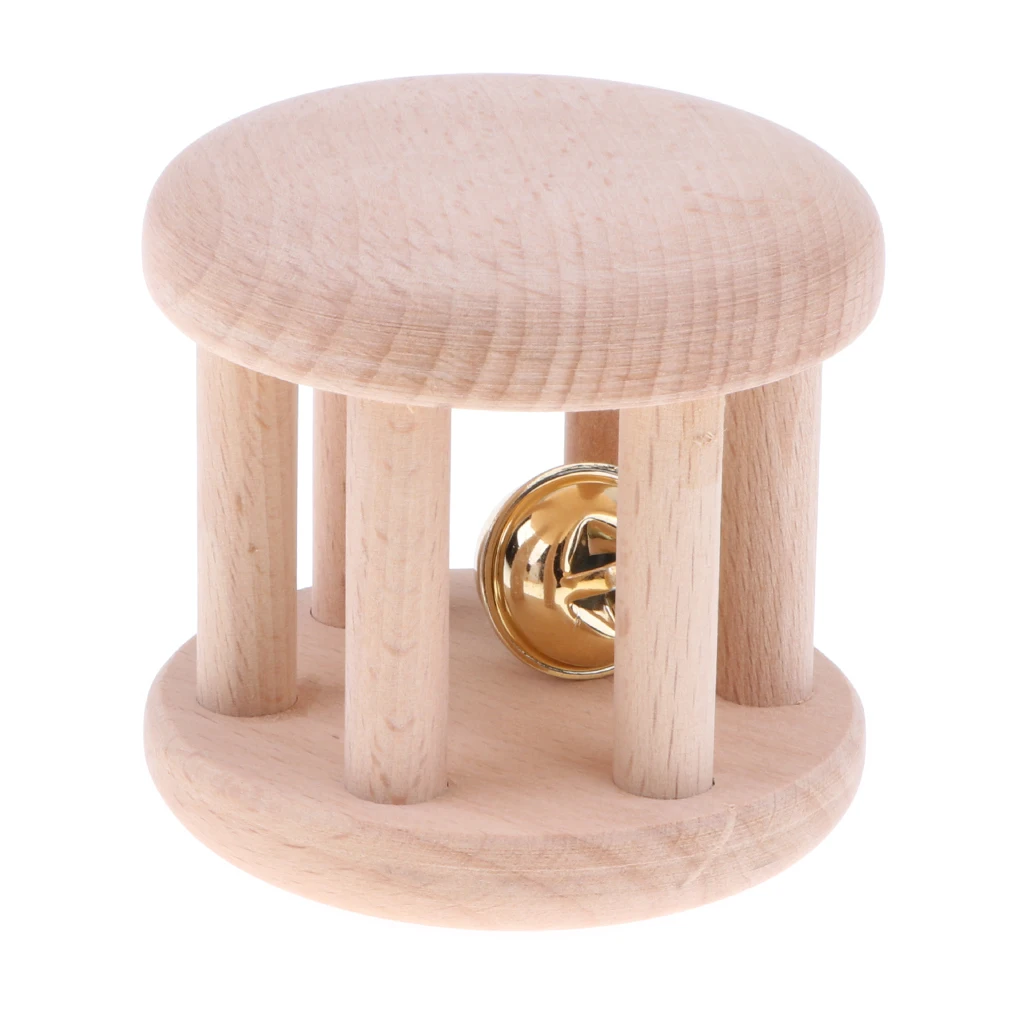 Montessori Styled Natural Wooden Baby Rattle Grasping Sensory Toy for Baby Toddlers Developmental - Handbell Rattle