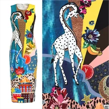 140X145 см позиционирование олень замок цветы полиэстер имитировать шелк атлас Ткань для женщин летнее платье без рукавов Sewing-AF959