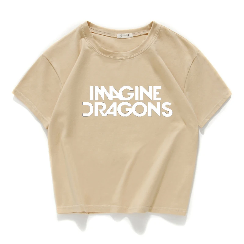 Рок-Группа imagine dragon Летняя женская футболка с круглым вырезом хипстерская хлопковая короткая футболка женский Свободный укороченный топ уличная одежда женская одежда