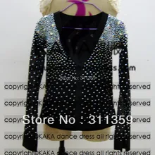 Новое соревнование сияющий камни танец парня латинской рубашка, мальчики латинского танца мужчины платье, латинского танца для взрослых платье, кака-m041