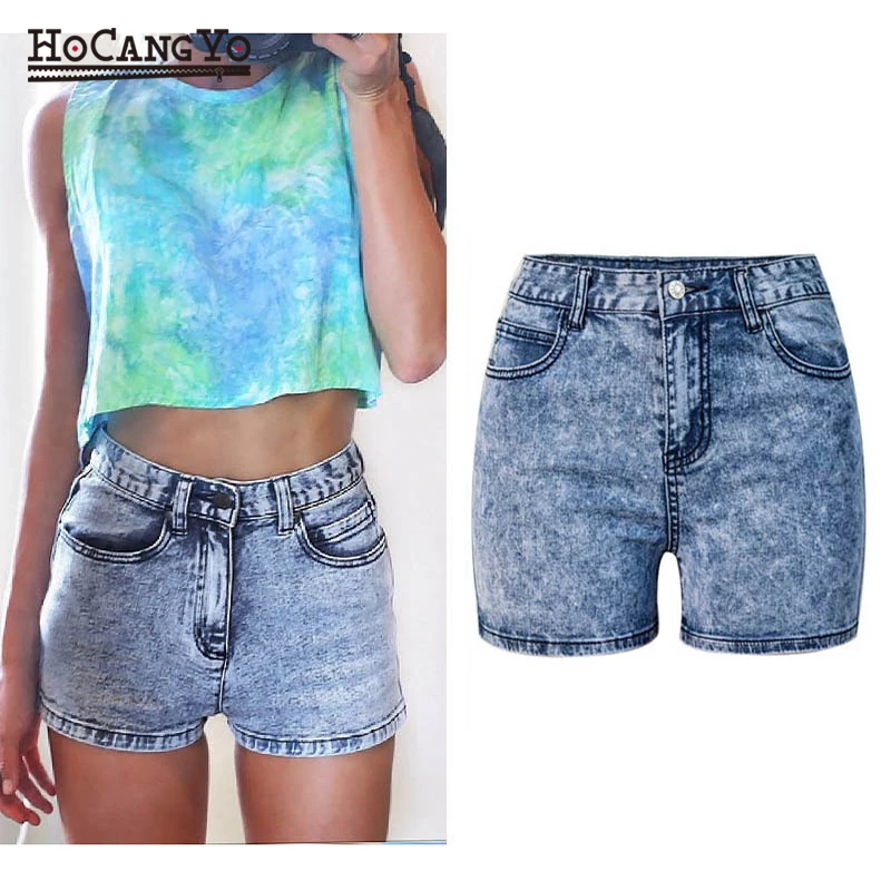 

2019 High Quality Fashion Hotpants Women Denim Shorts High Waist Slim Stretch Washed Snowflakes Jeans Shorts Cotton Denim Shorts