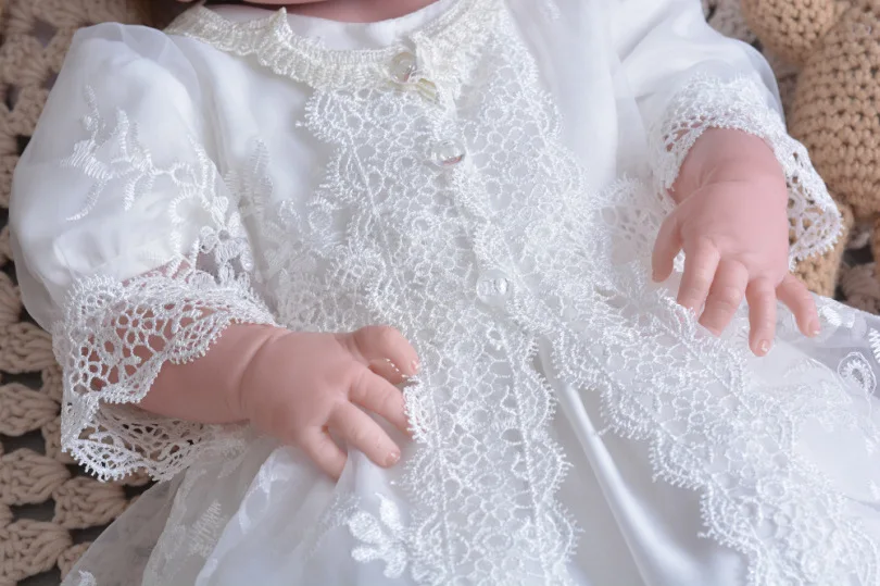 Крестильное платье для малышей 3 предмета в комплекте, платье+ шаль+ ручная работа, платье для крещения на свадьбу, день рождения детское кружевное платье принцессы