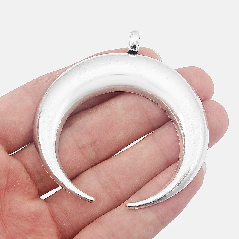 

5pcs Large Antique Silver Ox Horn Shape Charm Pendant Crescent Moon Charm For DIY Jewelry Making Findings 63*55mm