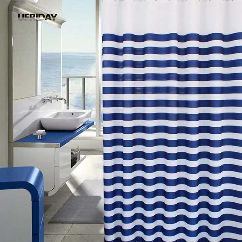 Navy Blue White Shower Curtain