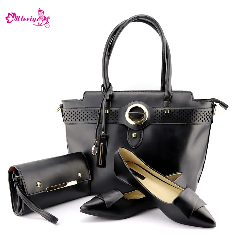 

New Black Color Italian Ladies Shoes and Bag Set Decorated with Rhinestone African Matching Shoes and Bags Italian In Women