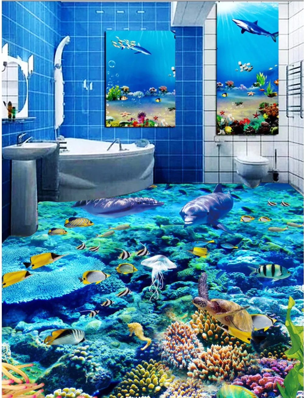 Beibehang пользовательские 3D этаж стерео пикантные подводный мир Дельфин Туалет Ванная комната Спальня 3D пол декоративная роспись обои