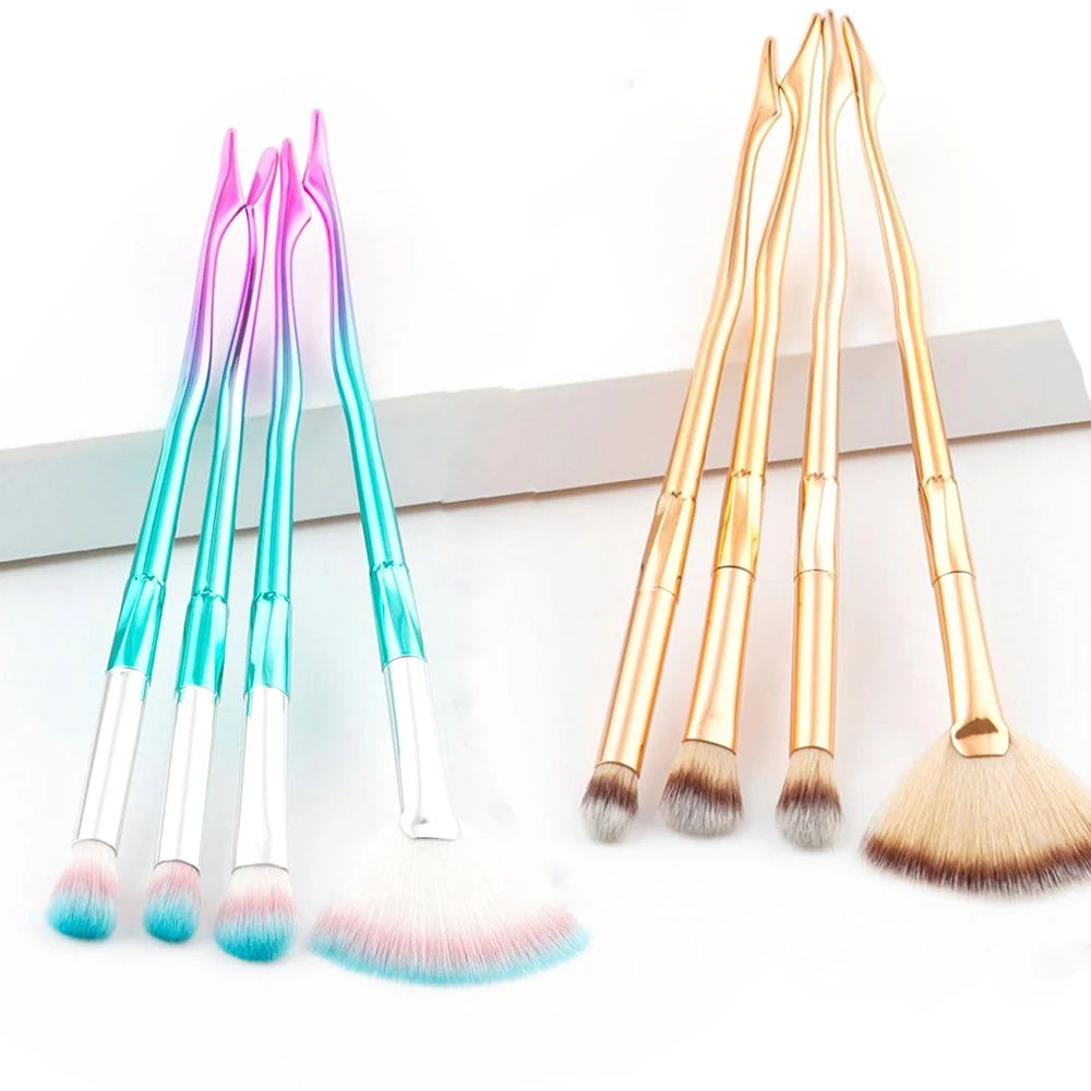 

1/4Pcs Gold/Pink Blue Fan Shape Mermaid Makeup Brushes Eyeshadow Blush Contour Powder Foundation Facial Cosmetic Makeup Tools