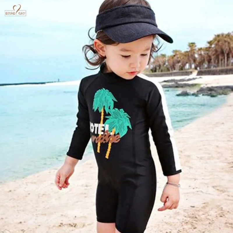 

2019 New Summer Diving Suit Girls Long Sleeve Sun Protection Black Swimwear Fast Dry Style Surfing Rash Guard Swimsuit