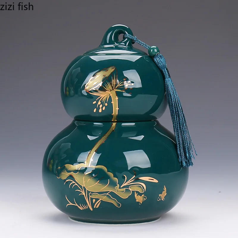 Creative ceramics gourd Tea can Sealed jar Household decoration Kitchen storage ceramic tea tin containers | Дом и сад