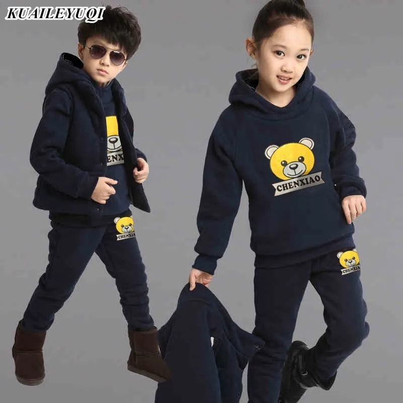 

2019 Boys Cartoon Autumn Winter Warm Vest Coat Sweatshirt Pants 3Pcs Infant Kids Children clothing set Sports Suit Girls Clothes