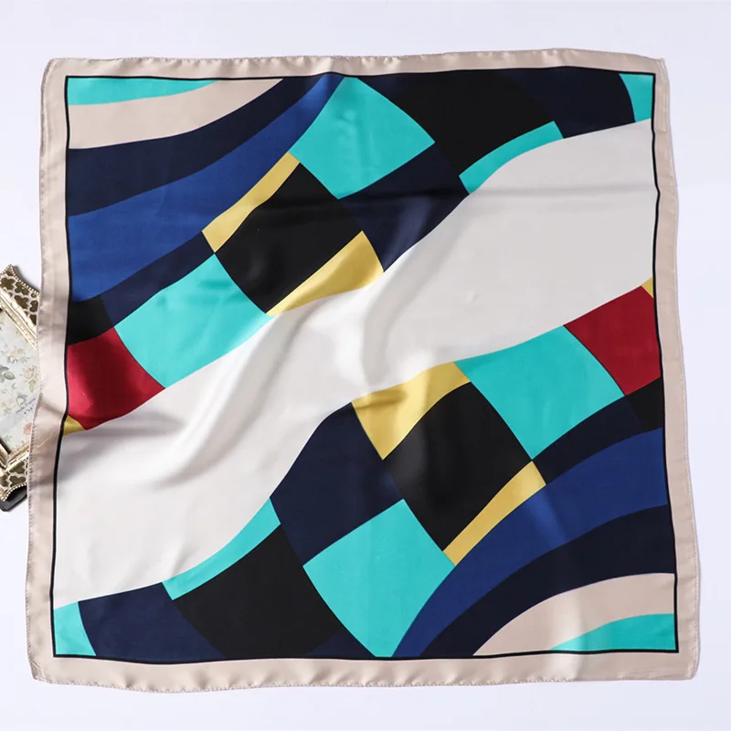 

Women's Square Silk Scarf Plaid Summer Shawls and Wraps Female Print Small Office Scarf Foulard Headband Handkerchief 70*70CM