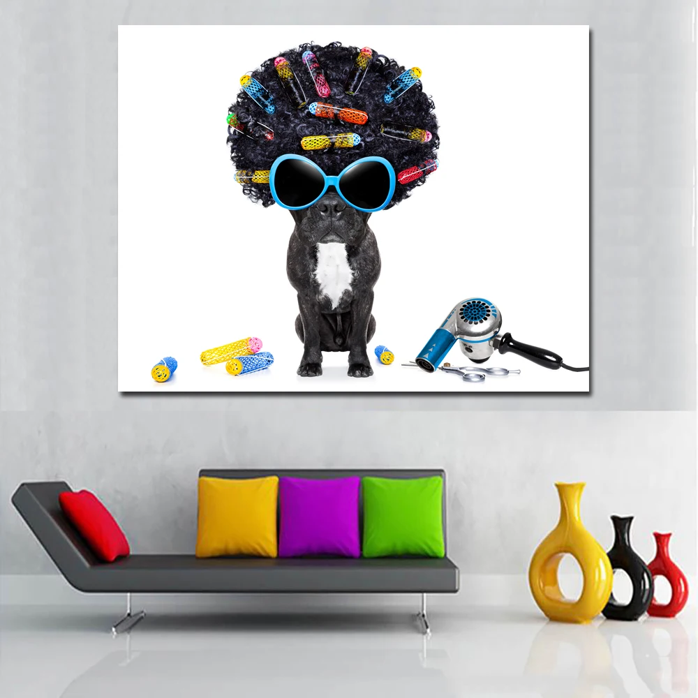 

Creative Cute Animal Bulldog In Glasses Pictures Canvas Painting Wall Art Printed Poster Vivid Color For Living room Frameless