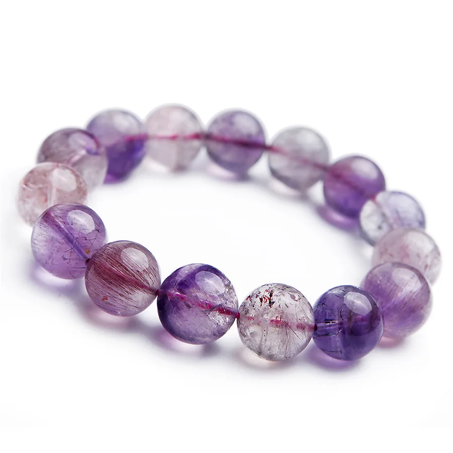 Genuine Natural Purple Rutilated Quartz Bracelet 14mm Women Female Crystal Round Bead Melody Stone Super Seven | Украшения и