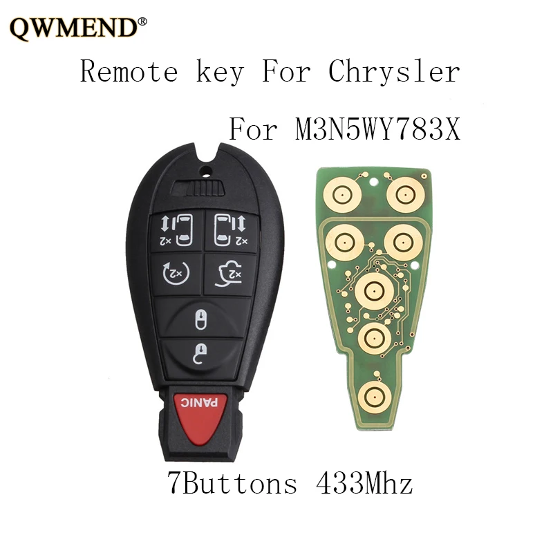 

QWMEND 7BT 433Mhz Y160 Blade Uncut Replacement Fobik Smart Key Fob Keyless Remote For Chrysler Dodge 2008-2015 M3N5WY783X