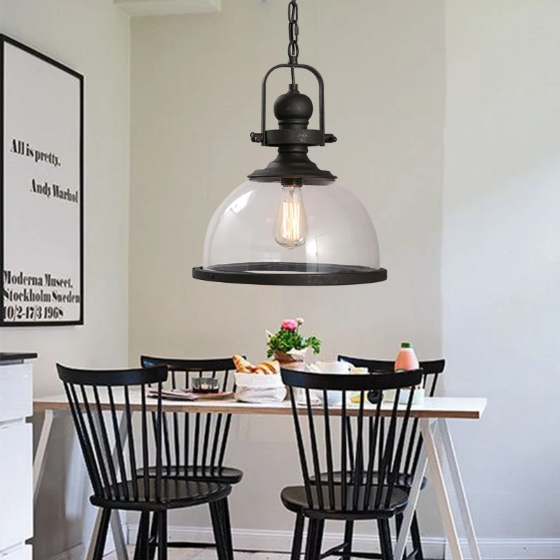 

Vintage Iron LED Pendant Lights Loft Industrial Kitchen Hanging Lamp For Dining Room Decor Home Light Fixtures Glass Lampshade