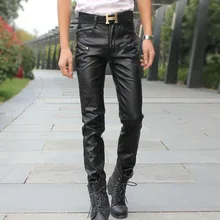 Обтягивающие кожаные брюки, индивидуальные тонкие модные кожаные брюки, мужская одежда черного цвета 27-34