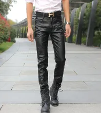 FREE SHIPPING ! Tight leather pants personality slim fashion leather pants men’s clothing black 27-34
