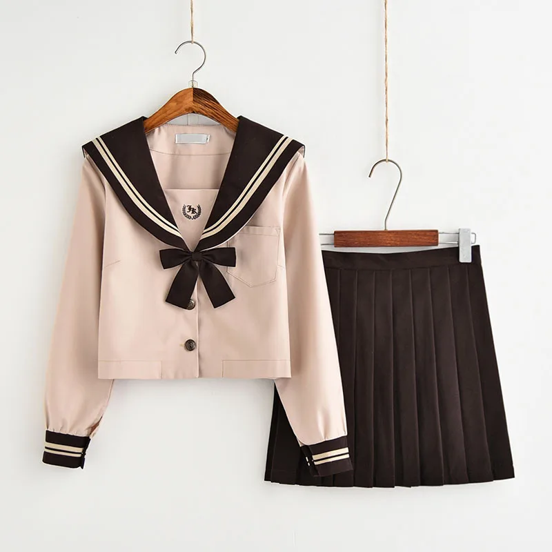 Кофейно-коричневый японский/корейский Костюм Моряка для маскарада, костюмы, школьная форма с длинным рукавом, JK, одежда для студентов, топ+ юбка+ галстук-бабочка - Color: long sleeve set 1