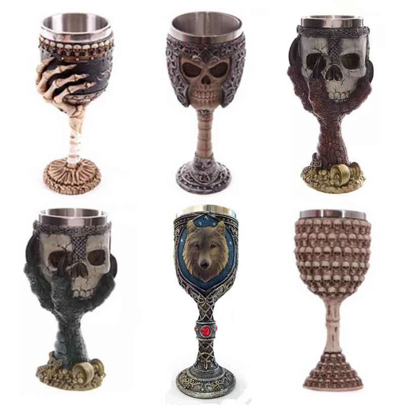 

New Funny Coffee Cup Cool 3D Skull Wolf Mug Resin Stainless Steel Pirate Knight Drinking Grip Creative Drinkware