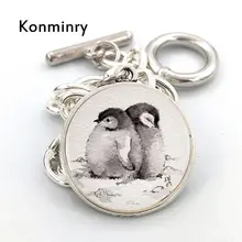 Konminry Пингвин и мышь шаблон Круглый стеклянный браслет из кабошона серебряные браслеты и браслеты для женщин девочек мужчин Дети подарок ювелирные изделия
