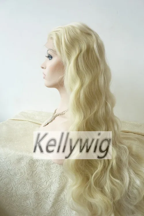 

Free Ship to USA StocK Length 16"-28" Heat Resistant Hair Full Wig Blonde Color Body Wave Synthetic Hair Medium Cap