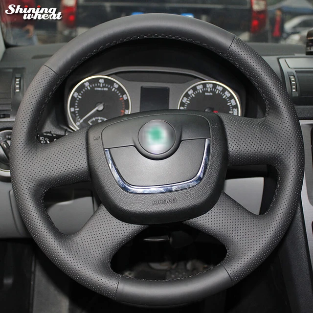 Shining wheat Genuine Leather Steering Wheel Cover for Skoda