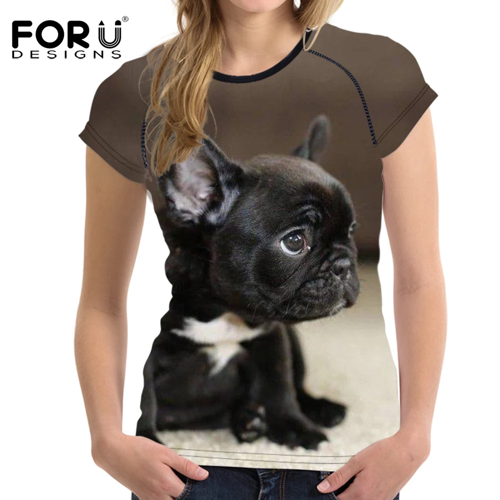 

FORUDESIGNS 2018 Fashion Women T Shirt Funny 3D French Bulldog Prints Woman Short Sleeved Tops Tee For Ladies Vetement Femme Pet