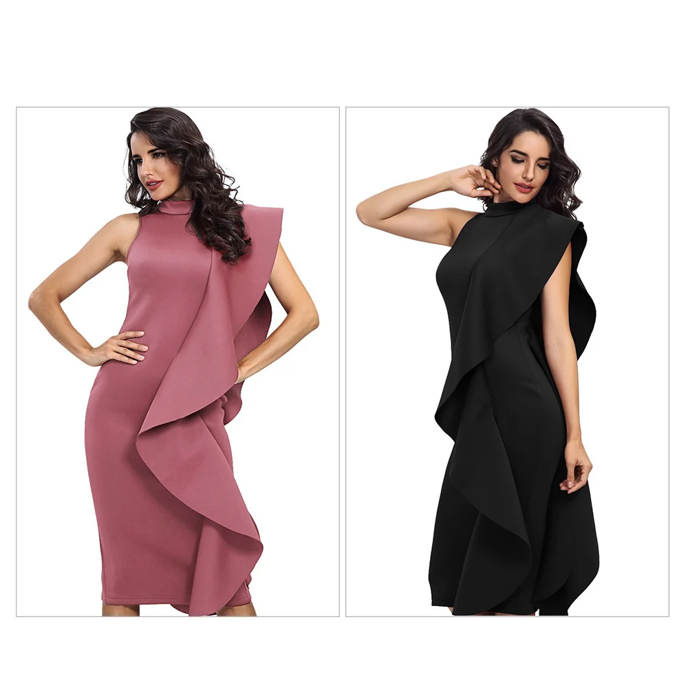 JSMY 2019 New Summer Fashion Women Large Ruffled Sexy Stitching Sleeveless Nightclub Pack Hip Dress