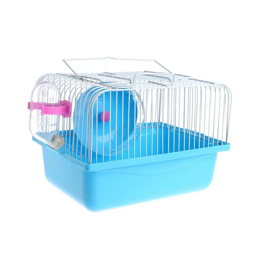 Let's Pet Портативный Красочный хомяк клетка дом Путешествия Перевозчик миска для кормления с бегущим колесом - Цвет: Blue