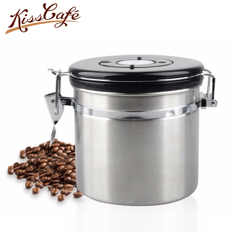 

Coffee Bean Sealing Can 304 Stainless Steel with Exhaust Valve Tea leaves Dry Grain Fruit Milk Coffee Powder Kitchen Storage Can