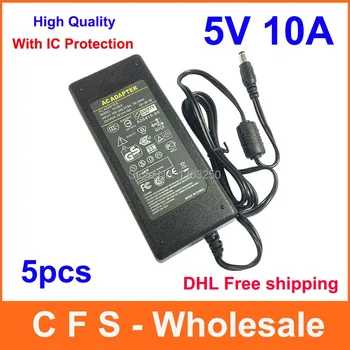 

DHL Free shipping 5pcs AC DC 5V 10A Power Supply Adapter For WS2812B WS2811 LPD8806 WS2801 LED Strip Light High quality