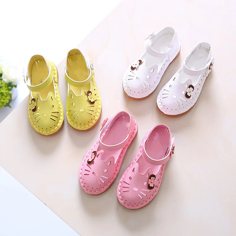 

Hot Summer Girls Sandals Open toe Children Shoes PU Leather With Flowers Sweet Fashion Kids Sandals size 21-30