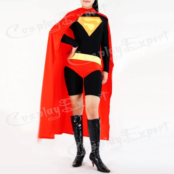 Free Shipping DHL Custom Made Black and Red Sexy Supergirl Superhero Zentai Suit Lycra Spandex Zentai