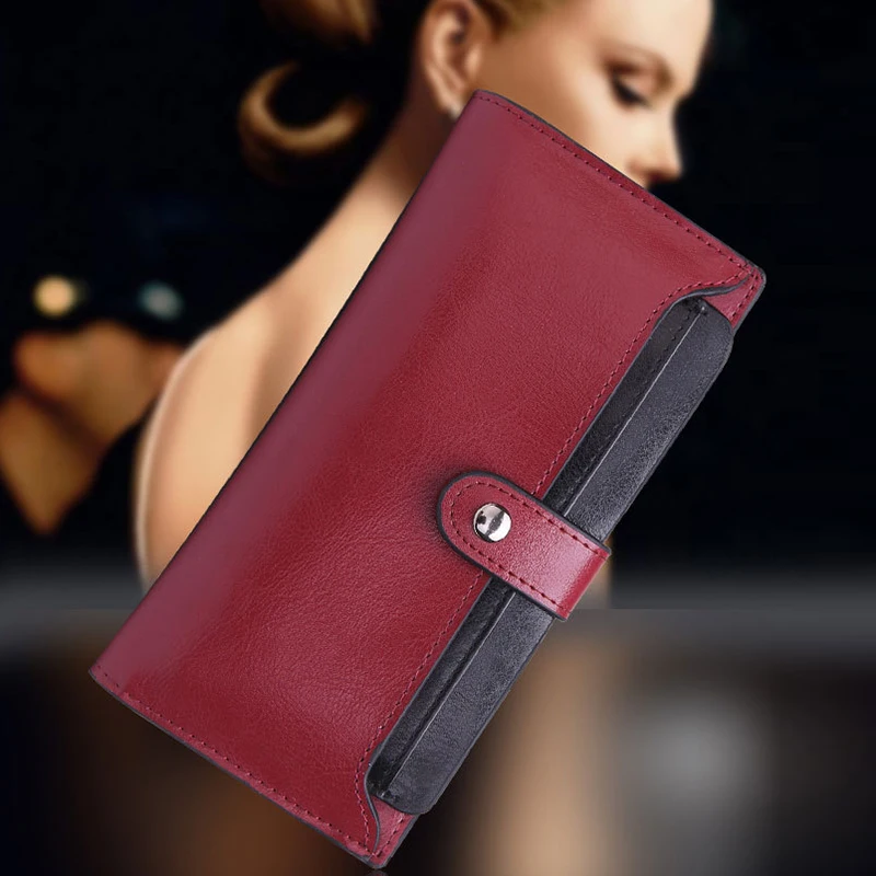 

Korean Style Fashion Woman Genuine Leather Party Clutch Bag Brief Solid Color Hasp Cowhide Long Wallet Shopping Coin Purse Gift
