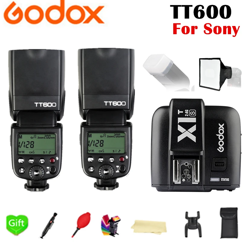 

2X Godox TT600 TT600S Flash With X System GN60 2.4G Wireless TTL HSS Flash Speedlite + X1T-S Transmitter Trigger For Sony Camera