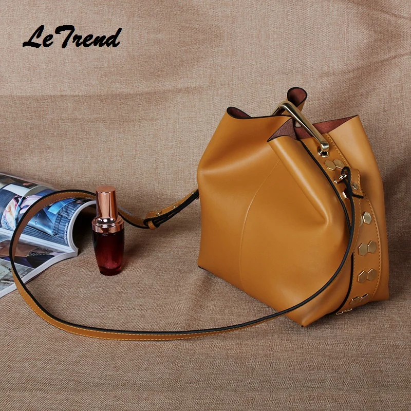 

LeTrend New Fashion Women Genuine Leather Handbags Bucket Bag Satchels Messenger Bag Crossbody Bags Ladies's Shoulder Bag
