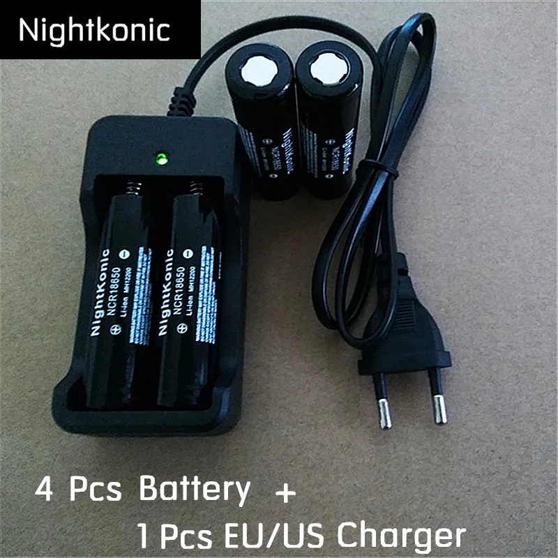 

Nightkonic 4 PCS18650 battery + 1 PCS (EU/US) 2 slot Charger Original 3.7V Li-ion Rechargeable Battery Black