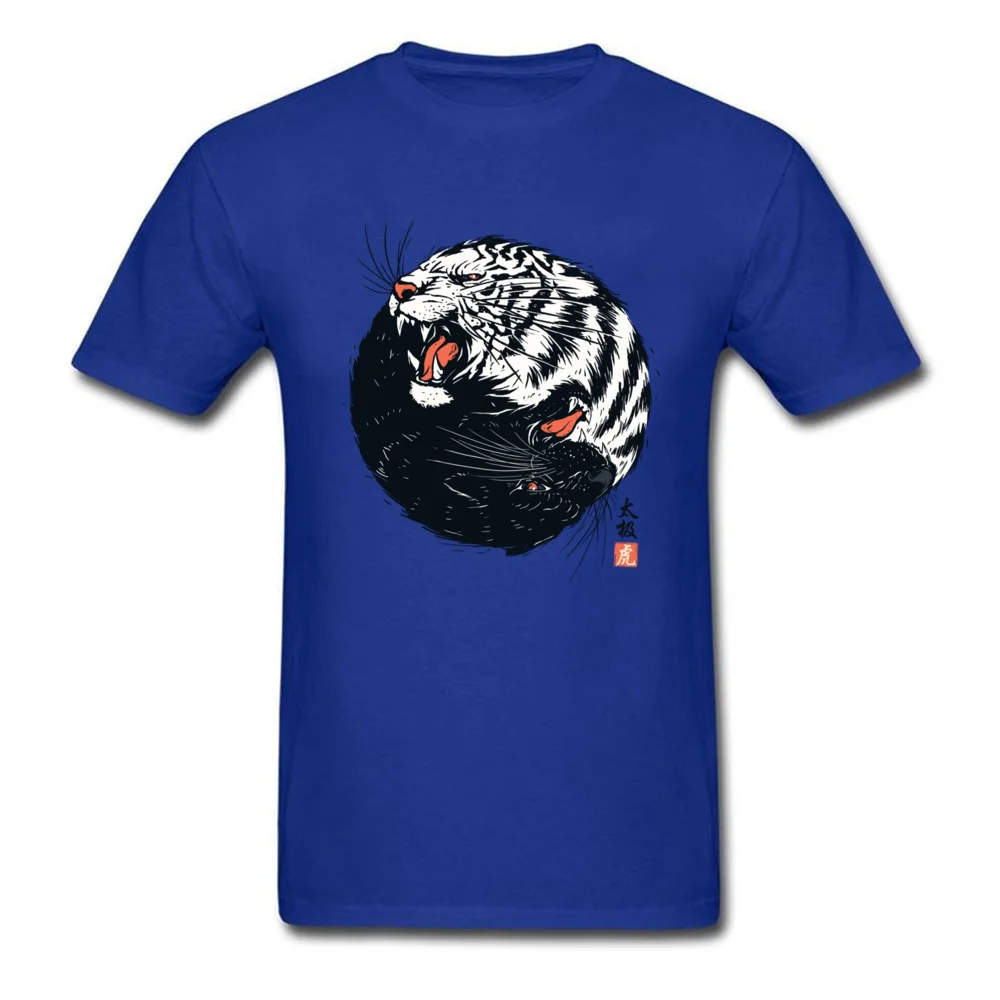 Taichi Tiger Print Summer Fall Cotton Fabric Crew Neck Men's Tops & Tees Cool Tee Shirts Oversized Short Sleeve T Shirts Taichi Tiger blue
