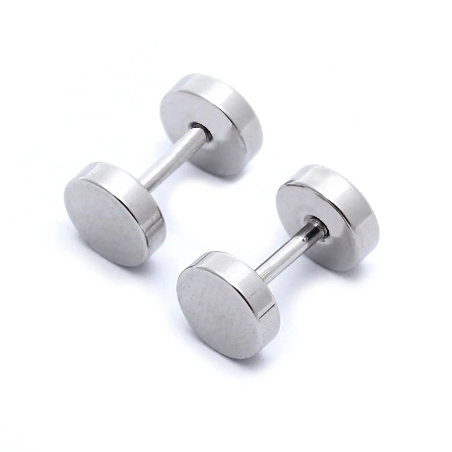 

1 Pair of Men's Barbell Stainless Steel Ear Studs Earrings Silver 6mm