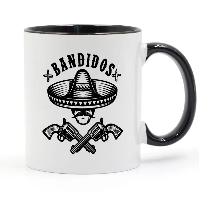 

Gun Skull Sombrero Bandidos Revolver Mug Coffee Milk Ceramic Cup Creative DIY Gifts Home Decor Mugs 11oz T819