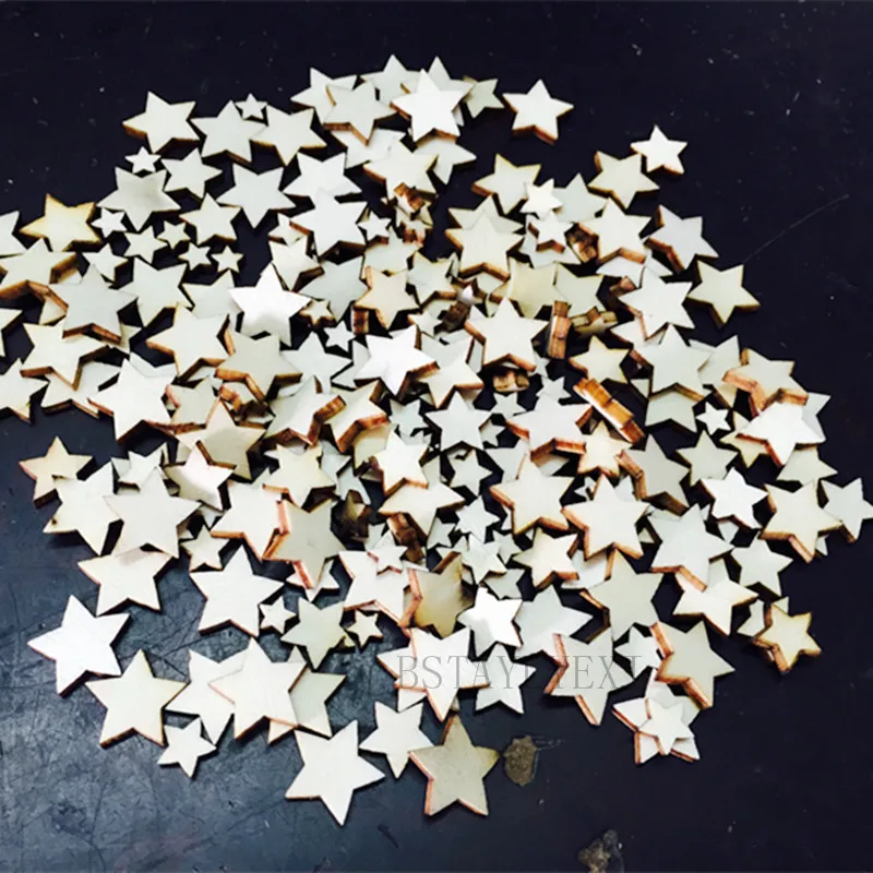 100pcs 6 8 10 12.5 15mm Lovely Rustic Wooden Five-Pointed Star Wood Scatter Decoration Crafts Decorative Pieces Wedding Party