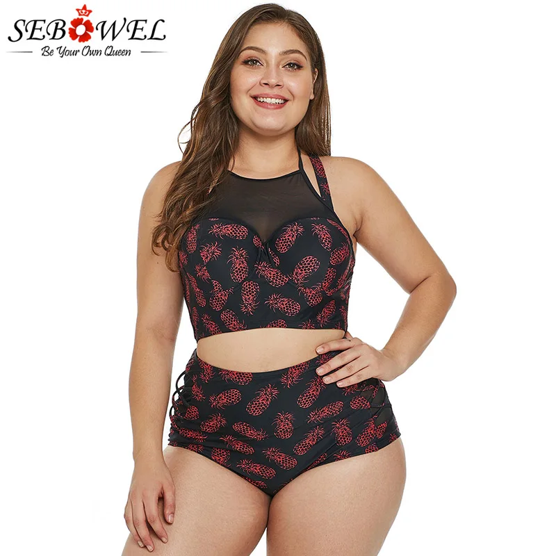 Pineapple-Print-Plus-Size-Halter-Push-up-Lattice-Mesh-Swim-Bikini-LC410746-3-4 