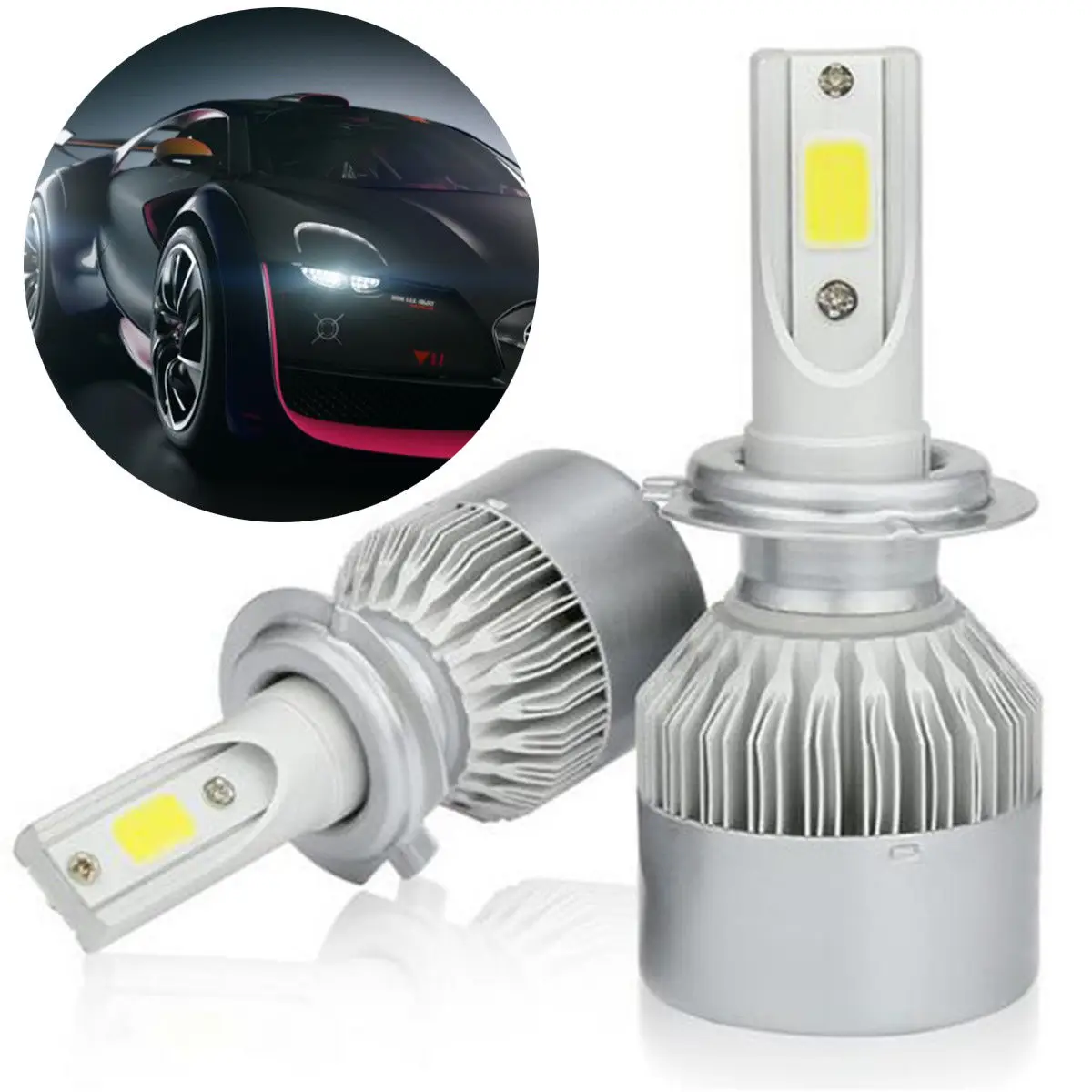 2 x COB LED Headlight Conversion Bulb Kit H7 110W 26000LM White High