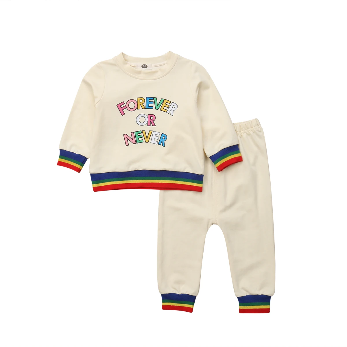 

Baby Boys Clothes Kids Girls Rainbow Patchwork Long Sleeve T-shirt Leggings Pants Outfit Set