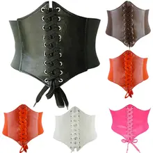 Delle Donne calde Plus ultra larga cintura cinghia di Vita Del Cuoio Del Faux del corsetto Elastico Cinghia Anteriore Tie up Vestiti Della Ragazza Decorazione