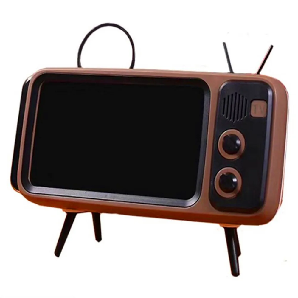 bluetooth retro mobile phone stand novelty speaker hi fi hands free boombox vintage tv set mini portable external speaker - Цвет: Коричневый